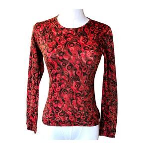 Lineatre Vintage Made in Italy Jersey Top Size M Fit Small Long Sleeves Red/Gold